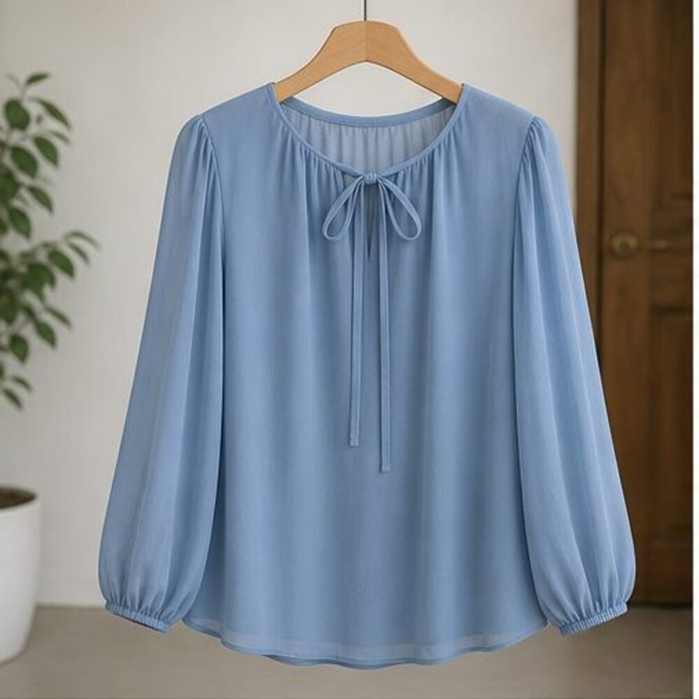 Navy Puff Sleeve Top